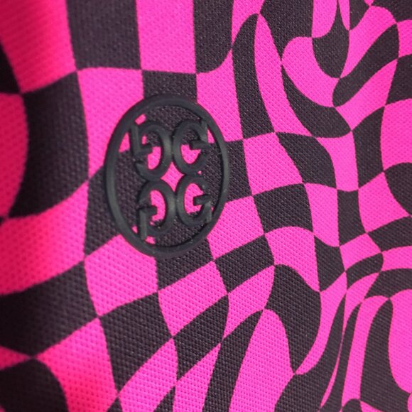 G/FORCE Men Golf Shirt Pink Black Distorted Checks Custom Embroidery on Shoulder - Picture 3 of 9